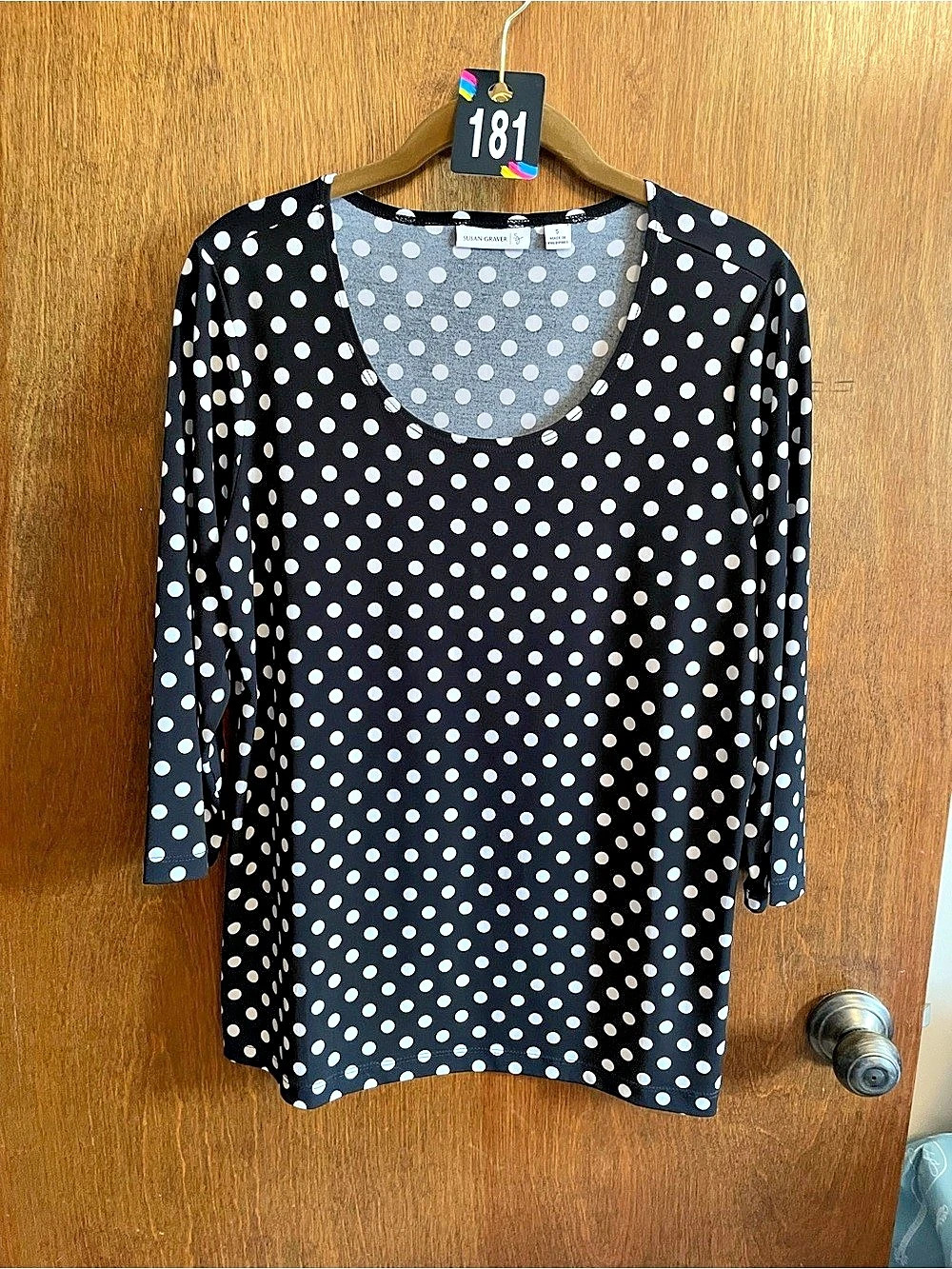 Susan Graver Black & White Polka Dot Long Sleeve Top
